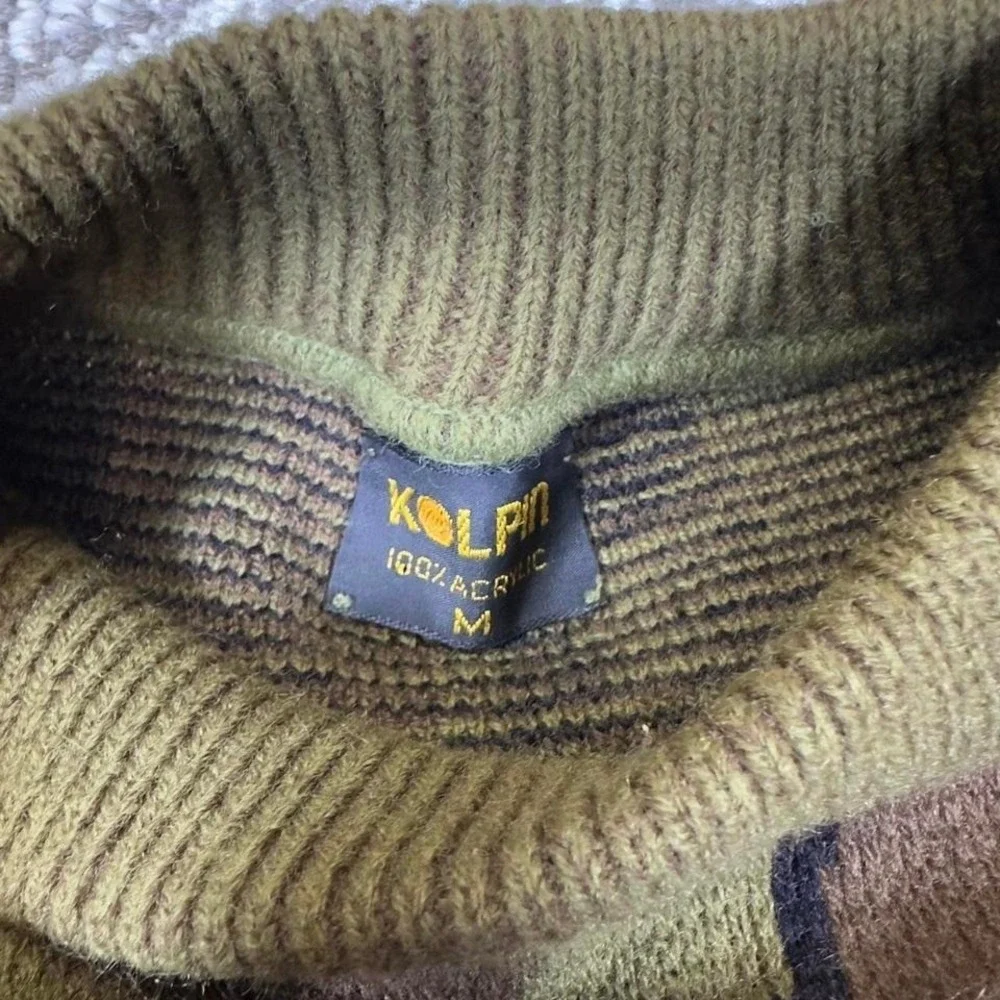 Vintage Klopin Knit‎ Sweater Unisex Medium Green Camo Acrylic Streetwear